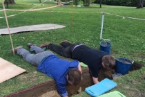 Student archaeologists from the University of Massachusetts excavate the Dickinson grounds for artifacts from the poet’s environment.